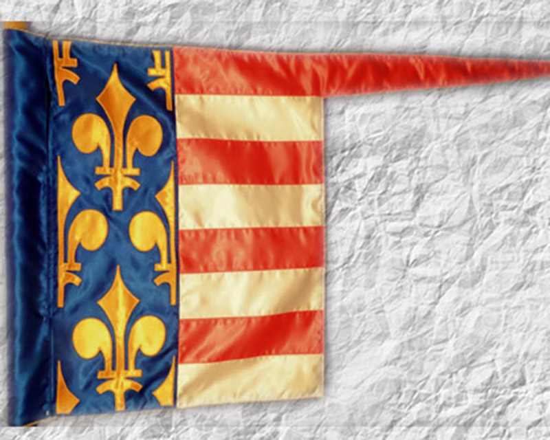 Anjou királyi zászló, hímzett selyem, történelmi zászló